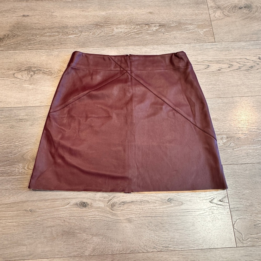 NWT Mud Pie Eden Leather Skirt Burgundy Faux Leather Cutoff‎ A-Line Small S